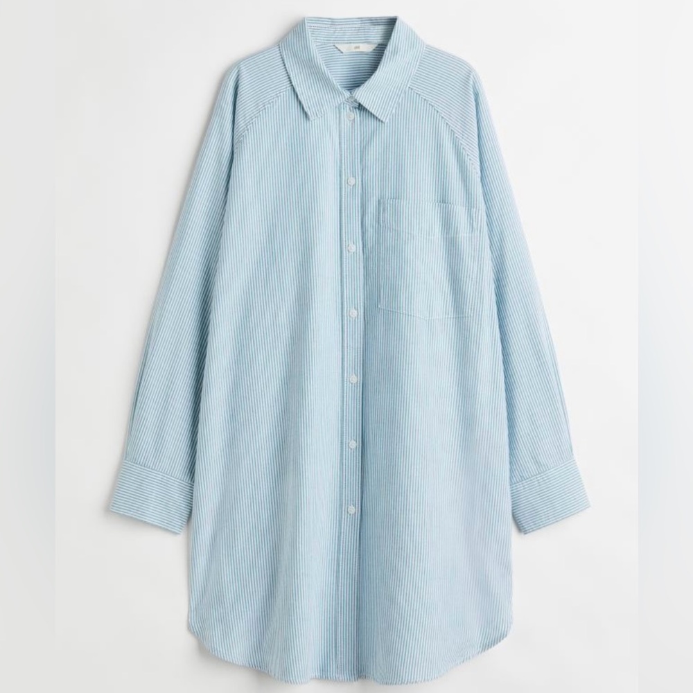 H&M Women’s Oversized Oxford Shirt Green Striped Size XL